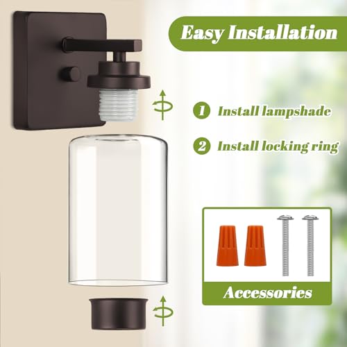 Image of VerRon Set of 2 Wall Sconces for Bathroom, Modern Vanity Light Fixtures, Oil Rubbed Bronze Mount Lighting Lanterns, Farmhouse Wall Lights with Clear Glass Shade for Bedroom Living Room Mirror Hallway