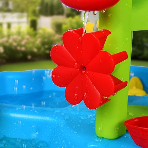 Heifriday 3-Tier Sand and Water Table for Toddlers Rain Showers Splash Outdoor Water Play Table for Kids Ages 4-8 Toddler Sensory Table Summer Outdoor Toys for Beach and Backyard for Boys Girls
