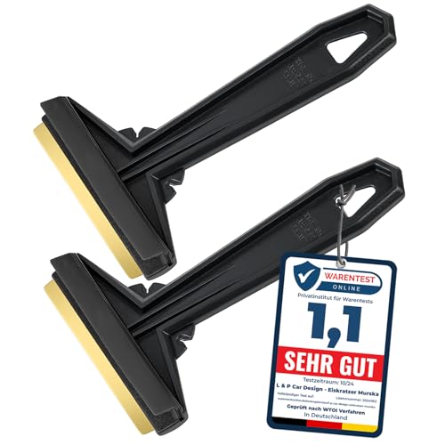 Eiskratzer Auto [2 Stück] - TESTSIEGER 2024* - schnell, mühelos & schonend - Murska Scheibenkratzer Auto Messing - effizient, sicher Schneekratzer Auto - Premium HIPS & Messingklinge Finnland Schwarz