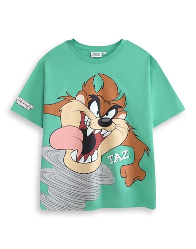 LOONEY TUNES Tasmanian Devil Boys Mint Green Graphic Tee | Short Sleeve Crew Neck Top with Large Character Print & Sleeve Design Merch - 3-4 Years