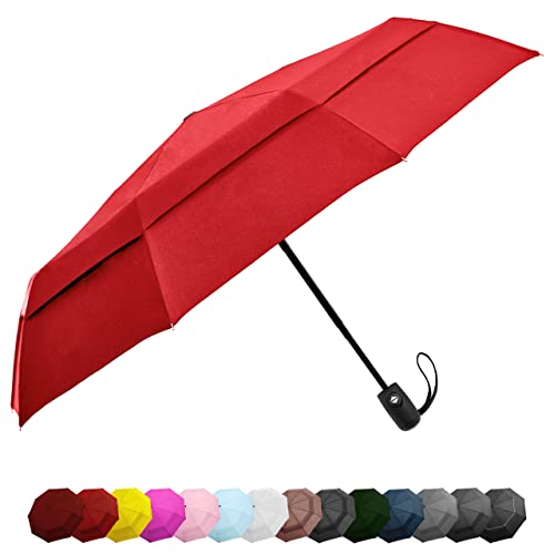 EEZ-Y Compact Travel Umbrella w/Windproof Double Canopy Construction - Auto Open Close Button for One Handed Operation - Sturdy Portable and Lightweight for Easy Carry