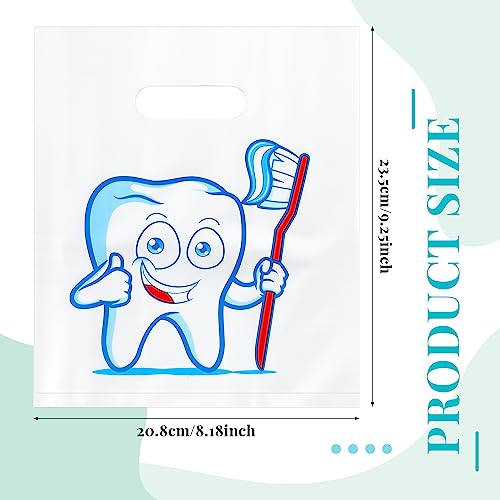 Image of Jetec 200 Pcs Dental Bag Bulk Tooth Merchandise Goodie Bag with Handles Plastic Tooth Dental Gift for Dentist Hygienist Appreciation Packaging Souvenir Gift Retail Party Favor 8.18 x 9.25 Inch(Cute)
