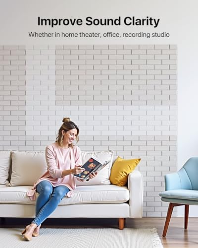 Image of Soundsbay Acoustic Panels Self Adhesive, 12 Pack High Density Sound Proof Foam Panels for Walls, 12 inch X 12 inch X 0.4 inch Soundproof Wall Panels, Brick Acoustic Wall Panels for Home, Ceiling White