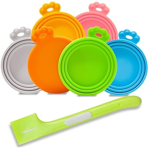 Yobbai 6 packs Pet Food Can Lids, Food Safe BPA-Free & Dishwasher Safe, Can Covers with 1 Spoon Can Openers Most Standard Size Dog and Cat Can Tops Cover
