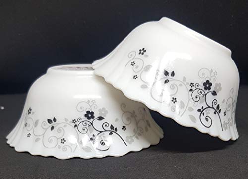Image of Diva From La Opala Laopala Diva Mystrio Black Desert Set (White),5 Pcs, Opal Glass,Floral Serving Bowl Veg Bowl