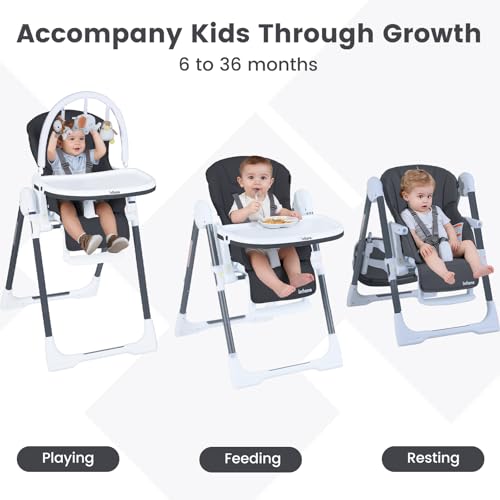 Image of INFANS High Chair for Babies and Toddlers, Foldable Highchair with 7 Different Heights 4 Reclining Backrest Seat 3 Setting Footrest, Removable Tray Built-in Rear Wheels with Locks