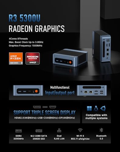 Image of BOSGAME E5 Mini pc, Ryzen 5300U, 8GB DDR4 RAM 256GB SSD Mini Computers