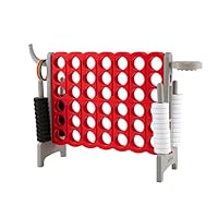 COSTWAY Giant Connect 4, 3-in-1 Indoor Outdoor Family Game with Basketball Hoop, Ring Toss, 42 Jumbo Rings, Quick-Release Slider, Four in A Row Game Set for Kids Adult