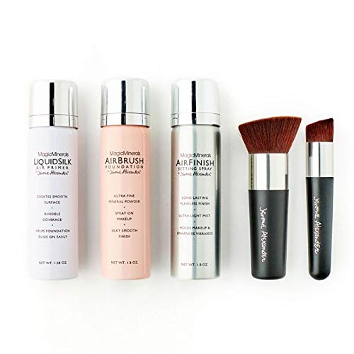 MagicMinerals Deluxe AirBrush Foundation by Jerome Alexander â 5pc Spray Makeup Set with Anti-aging Ingredients for Smooth Radiant Skin (Cognac)