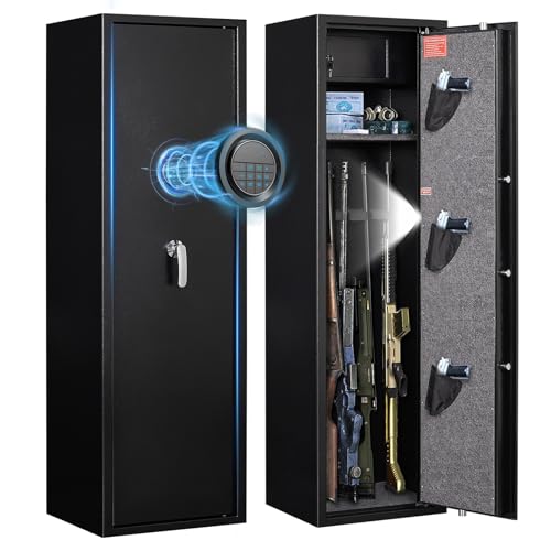Marcree 8-10 Gun Safe, Gun Cabinets for Rifles and Shotguns, Gun Safes for Rifles and Pistols with Adjustable Racks & Pistol Storage, Quick Access Rifle Safes, No Assembly