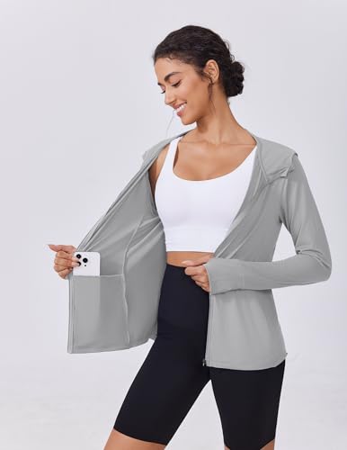 pinspark women39s upf 50 sun protection hoodie jacket lightweight full zip athletic jacket long sleeve shirt with pockets