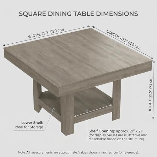 Image of Garvee Square Dining Table for 4-6, 47.2 inch Kitchen Table with 2-Tier Storage Shelf, Modern Black Walnut Waterproof Dining Room Table, Heavy Duty 350Lbs Capacity with Anti-Wobble Triangle Legs