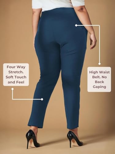 Image of AMYDUS Plus Size Women Crease Seam Tummy Shaper Pants | High-Waist | Stretchable | Straight Fit | Wide Waistband | 2 Pockets | Cloud Soft Fabric | Tummy Tucker Jeggings for Women - XL to 9 XL