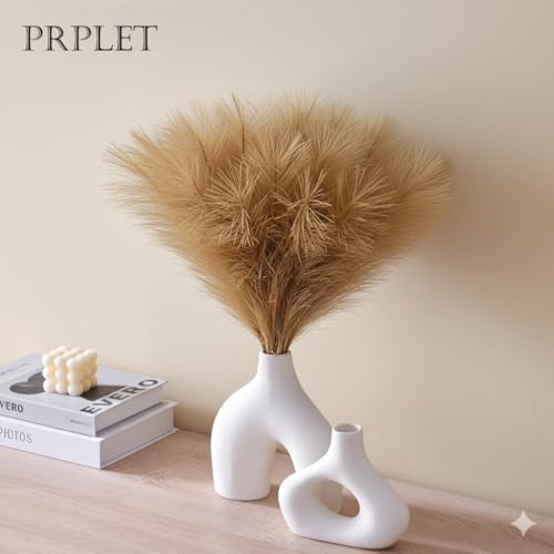 Image of Faux Pampas Grass - 24 Pcs Small Artificial Flowers for Living Room Home Office and Wedding Decoration (Brown)