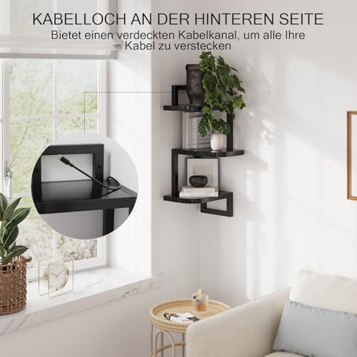 hi-home Eckregal Hängend Set aus 3, Rustikale Holz-Wandaufbewahrung für Kinderzimmer Bücherregal, Niedliches Eck-Wandregale aus Holz für Badezimmer Wohnzimmer Küchendekoration, Schwarz