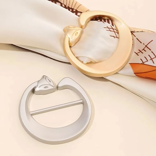 Image of SYWDUDUCLT Scarf Ring for Women's Shawl, Silk Neckerchief, Tshirt, Gold /Sivler, S /M /L, 2 Pcs