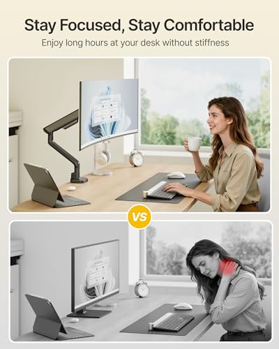 Image of monTEK Mechanical Spring Single Monitor Arm for 27 32 34 40in Screens | Black, Built-in One-Way Bearing, Holds 26.4 lbs, VESA 75 /100mm, C-Clamp /Grommet Base & Cable Management, Office, Home, Game