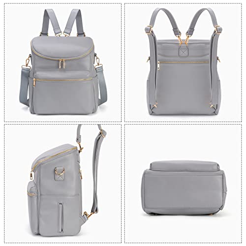 Image of Minsong Diaper Bag Backpack,Fashion Leather Mommy Backpacks,Travel Toddler Baby Diaper Bags with in Bag Organizer and Changing Pad (Dark Grey)