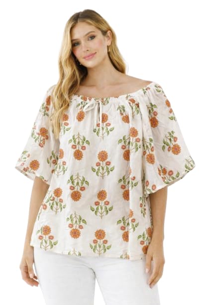 NOBARR Women's Cream Floral Cotton Poncho Style Top Loose Fit Plus Size Casual Wear-picture-14