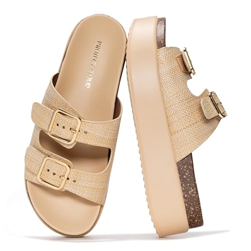 Project Cloud Platform Sandals Women - Plush & Soft Insole Wedge Slides for Women Footwear - Beach Essential Wedge Sandals for Women 2026 (Softy, BEIRAF,8)