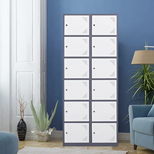 Image of Metal Locker with 6 Doors, 71 inch Lockers for Employees Steel Storage Locker, Lockable Locker Cabinet for School, Gym, Home Office and Garage(Grey White)