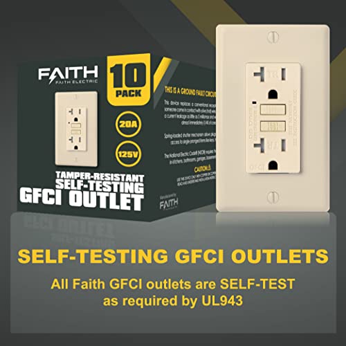 Faith 20A Gfci Outlet, Tamper-Resistant Gfi Duplex Receptacle With Led Indicator, Self-Test Ground Fault Circuit Interrupter With Wall Plate, Etl Listed, White #TOP1