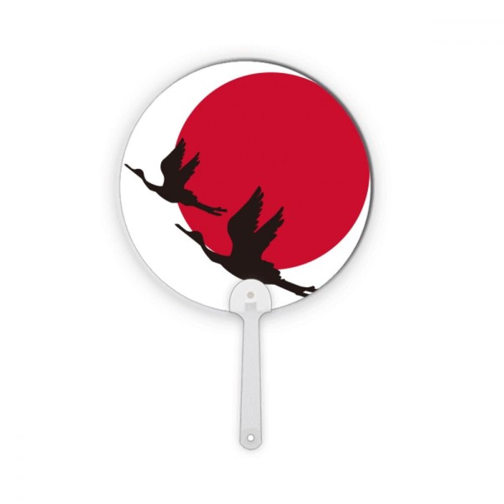 Éventail rond en plastique No/no Japan rouge et noir avec motif d'oies volantes