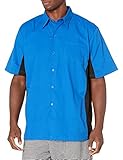 Chef Code Men's Utility Work Shirt with Button Front and Vent Side Panels, Blue/Black, X-Small