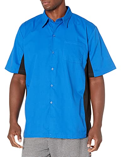 Chef Code Men's Utility Work Shirt with Button Front and Vent Side Panels, Blue/Black, X-Small