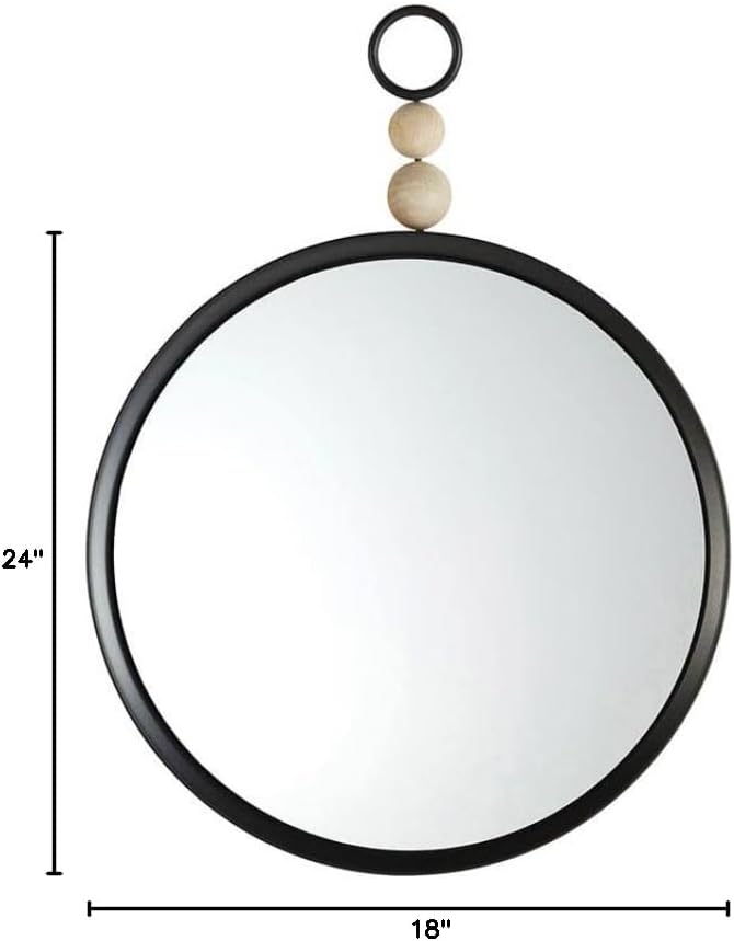 47th & Main Round Mirror Metal Beaded Hanging Mirror for Wall Décor, Large, Black