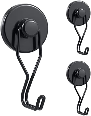 Tohoer Magnetic Hooks, Heavy Duty Neodymium Magnet Hook 75LBS with Rust Proof for Indoor Outdoor Hanging,Refrigerator,Grill,Kitchen,Key Holder,Black,Pack of 3
