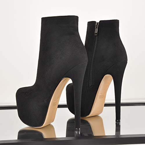 Onlymaker Women's Invisible Platform Ankle Boots Stiletto Boots For Women Elastic Faux Suede Side Zipper Heels Black Size 14 #TOP2