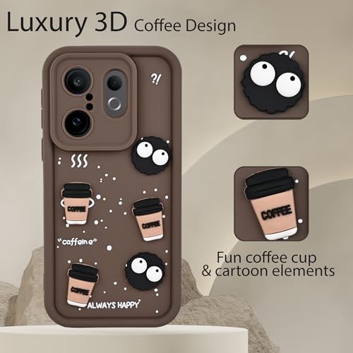 Image of DARKFIT Back Case Cover Compatible for Vivo X200 FE 5G | Cute Fun Cartoon 3D Ball | Coffee Silicone Case | Case Cover with Camera & Body Protection | Shock Proof | for Vivo X200 FE 5G | Color Brown
