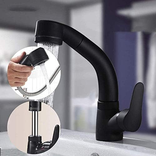 Robinet extractible noir avec mitigeur d'eau fluide monté sur pont