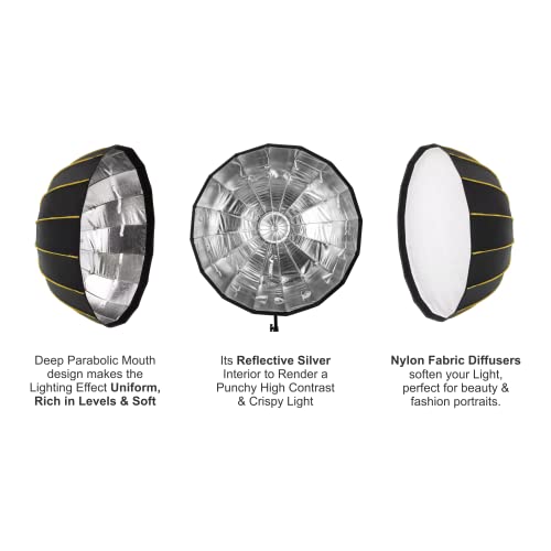Image of DIGITEK (DBDS-105S) Parabolic Hexadecagon 105cm Beauty Dish Softbox with Honeycomb Grid, Aluminum Deflector, Translucent Diffuser, Bowens S Mount - Umrella Design, for Speedlite Studio Flash Lights