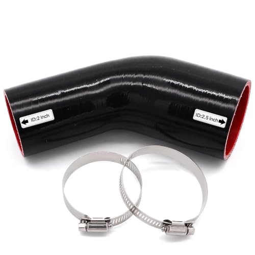 Image of 45 Degree 2 to 2-1 /2 inch(51-63mm) Silicone Reducer Coupler Hose,4-Ply Reinforced,Length 4inch(102mm) with 2PCS Clamps Turbo /Intercooler /Intake Piping Reducer