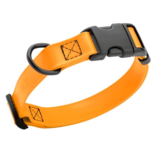 Image of Dogline Biothane Waterproof Dog Collar with Quick Release Buckle Strong Coated Nylon Webbing with Odor- Proof for Easy Care Easy to Clean Fits Small Medium Large Dogs, Tangerine Orange 3 /4 inch W 12-19 inch L
