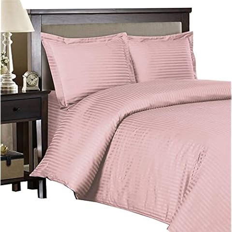 Royal Hotel's Striped Duvet Covers 100% Cotton Soft and Breathable Cotton 300 Thread-Count 3pc Duvet-Cover with Button Closure, Striped Comforter Cover Set, Full / Queen Size, Pink-Blush Cover