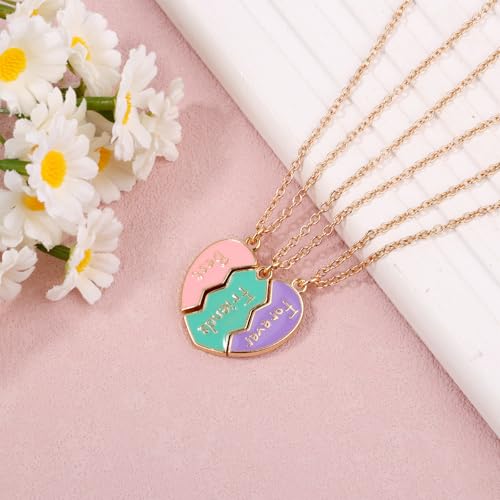 3pcs Friendship Necklaces for 3, Love Heart Enamel Magnetic Matching Pendant Necklace Forever Three Friends Jewelry Gifts for Women Men Anniversary Birthday (Style 2)3