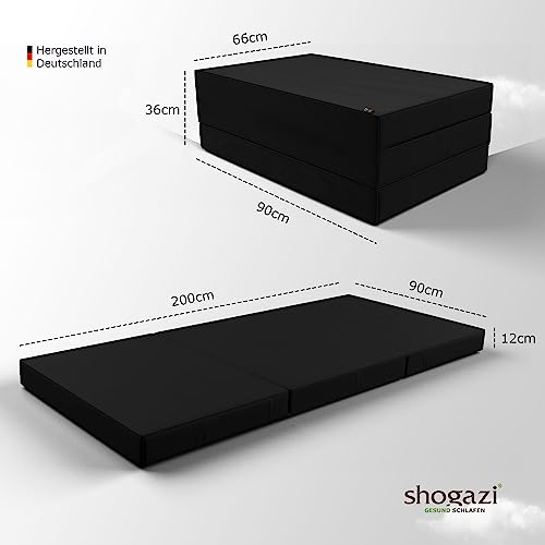 Foto von SHOGAZI Klappmatratze 90x200 x 12 cm, Gästematratze klappbar Made in Germany, Faltmatratze VERGLEICHSSIEGER, ultimativer Schlafkomfort, einfaches Waschen, Faltbare Matratze (Anthrazit)