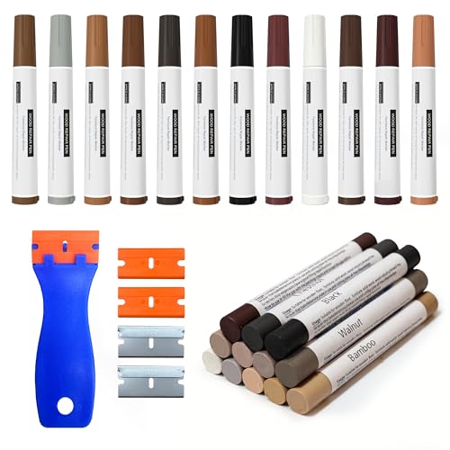 Oriflame Wood Furniture Repair Kit: 12-Color Furniture Markers Touch Up & 12-Color Wood Filler Sticks for Scratches/Stains/Cracks/Holes in Floors/Table/Cabinets/Door(Hardwood/Laminate)