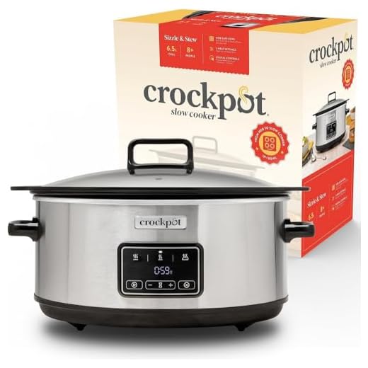 Crockpot Sizzle & Stew digitale kookplaat, 6,5 l (8 personen), uitneembare kom, geschikt voor inductiekookplaten, vlees en groenten, EU-stekker, 2-polig, roestvrij staal [CSC112X]