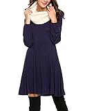  Parabler Damen Freizeitkleid Langarm Businesskleid Casual kleid Shirtkleid Rundhals loose Kleid Winter Kleid , Farbe - Y-Blau , Gr.EU 40(Herstellergröße: L)