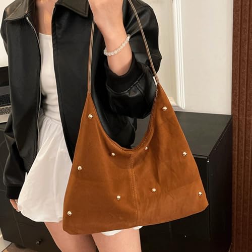 Studded Bag for Women Velvet Slouchy Studded Purse Vegan Leather Tote Shoulder Bag 90s Purse Trendy Retro Hobo Bags2