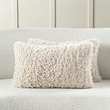 Picture of FUTEI Beige Decorative Throw Pillow Covers 12x20 Inch Set of 2,Soft Fluffy Faux Wool Fur Boucle Textured Lumbar Pillow Case,Modern Home Decor for Couch Bed Living Room Office