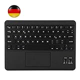 [page_title]-AGPTEK QWERTZ Bluetooth Tastatur, Kabellose Tastatur mit Touchpad und integriertem Akku, leicht, tragbar und robust, ultraflache Laptop Tablet Tastatur für Android und Windows (schwarz)