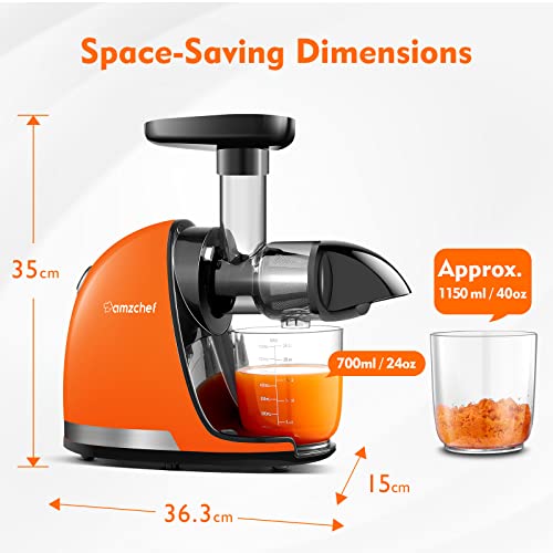 Slow Juicer,Amzchef Masticating Juicer Machines With Reverse Function, Cold Press Juicer With Brush, Recipes For High Nutrient Fruits And Vegetables, Orange(Updated) #TOP5