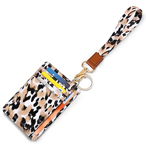 Coco Rossi Slim Front Pocket Wallet Rfid Id Card Holder Cute Small Wallet With Wrist Lanyards Key Chain Holder For Women,Leopard #TOP5