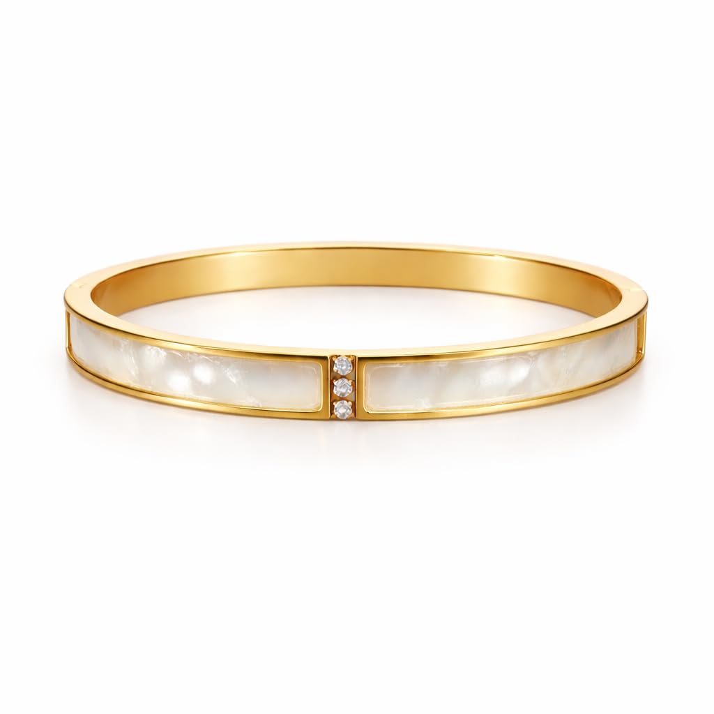 RIDHVEE Anti-Tarnish Gold Plated Mother of Pearl Kada Bangle for Women & Girls | Elegant Pearl Inlay Bracelet with Crystal Accent | Skin Friendly Lightweight Fashion Jewellery | RV-AT-KAB-013-image-10
