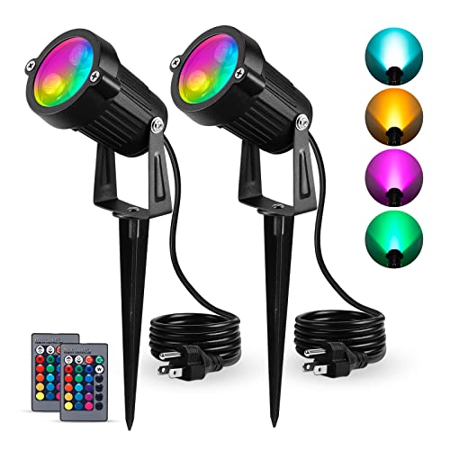 Houkiper Rgb Outdoor Spotlight Led Lawn Flood Light Stake, 6W Outdoor Color Changing Landscape Lighting Fixture, Waterproof Ac Electric Landscaping Spot Light For Yard Garden Driveway Pathway Garden #TOP23
